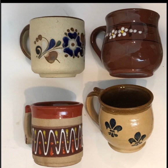 TONALA 4 Pottery Hand Made Mugs Related Style Vintage 2 Redware 1… - Picture 2 of 16